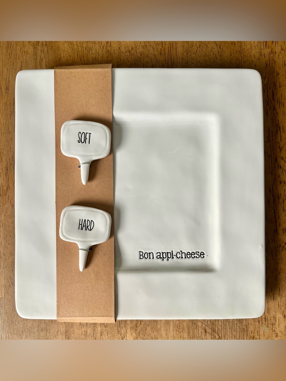 8” x 8” square embossed ceramic cheese plate